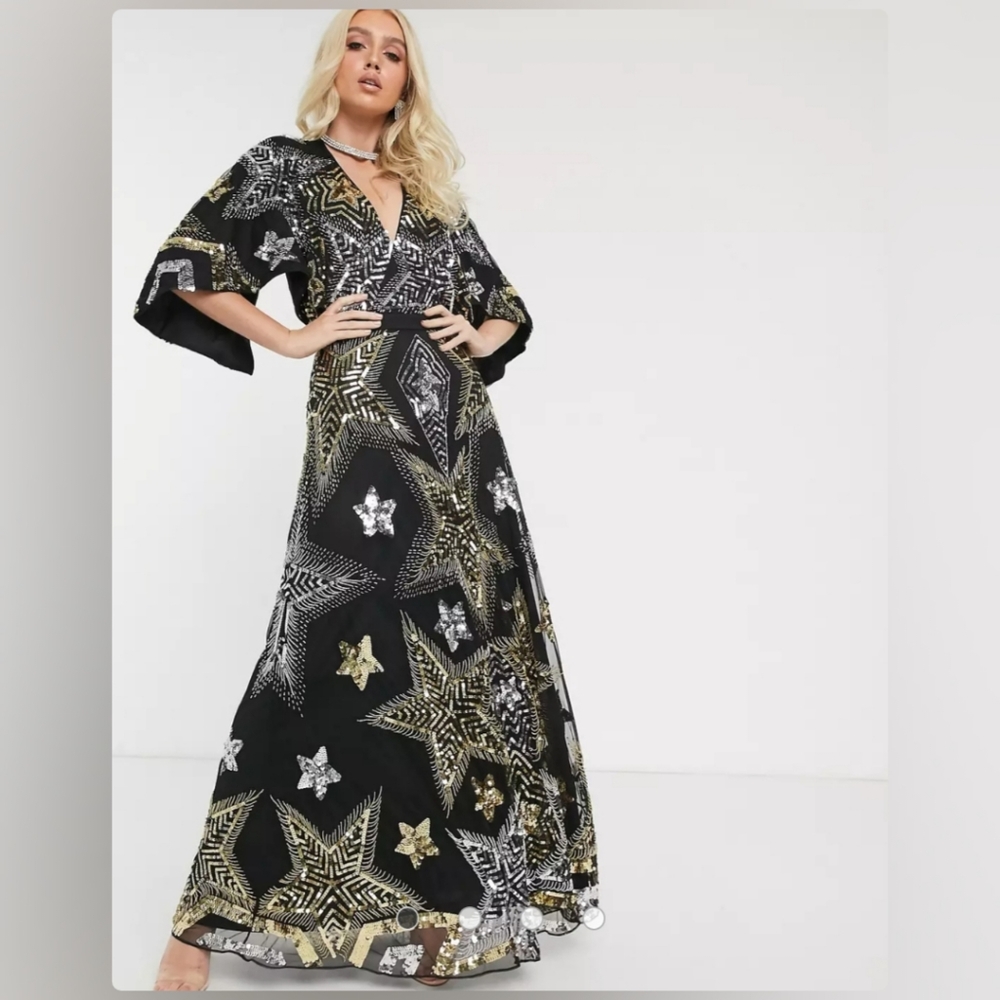 Glamorous Star Cape Sequin Embellished Dress